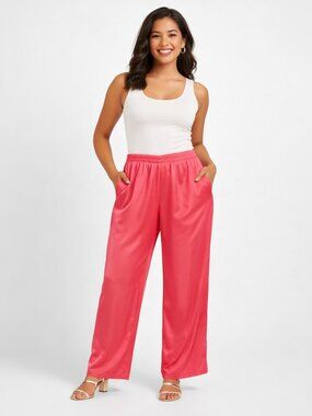 VTG Maggie Sweet Silky Satin Rosy Pink Pull-On Pants S Y2K Quiet Luxury Look